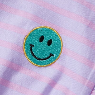 Lands' End Kids Short Sleeve Gathered Waist Tunic Top - X-Large - Purple Stripe Smiley Face — фото 2