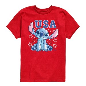 Boys' Disney USA Stitch Stars Short Sleeve Graphic T-Shirt - Red - Small - 1 of 3