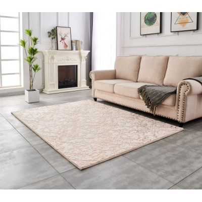 LunaLulinlk Luxury Machine Washable Beige Abstract Gold-Gilded Chinchilla Faux Fur Area Rug