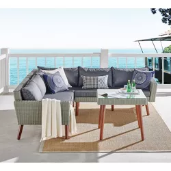 4pc All-Weather Wicker Albany Outdoor Sectional Sofa with Cocktail Table Set Brown - Alaterre Furniture