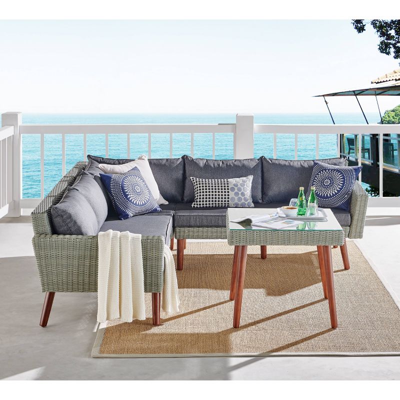 4pc All-Weather Wicker Albany Outdoor Sectional Sofa with Cocktail Table Set Brown - Alaterre Furniture, 1 of 15