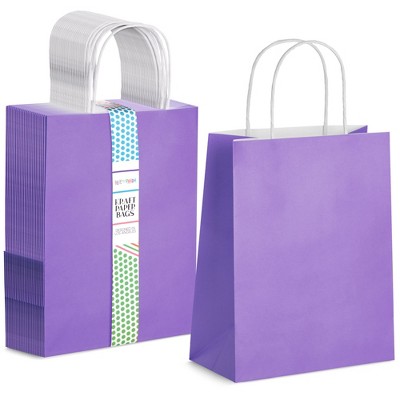 Blue Panda 25-Pack Purple Gift Bags with Handles - Medium Size Paper Bags for Birthday, Wedding, Retail (8x3.9x10 In)