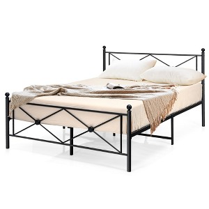 Costway Queen/Full Size Metal Bed Frame Platform Headboard Footboard No Bo x Spring Needed - 1 of 4
