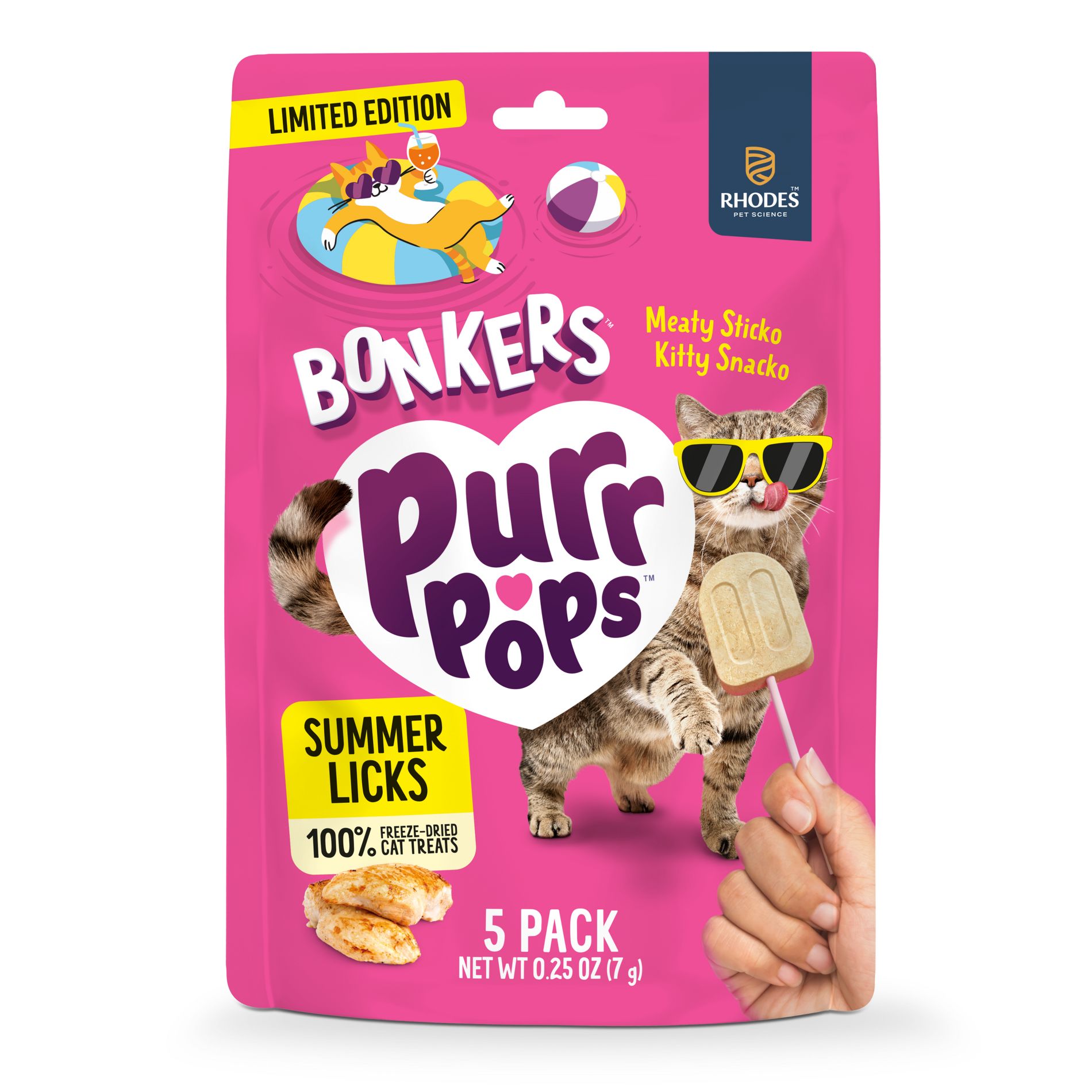 Bonkers Purrpops Summer Chicken Flavor Freeze-Dried Pet Treats - 5pk