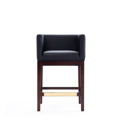 Kingsley 34" Black Faux Leather and Dark Walnut Wood Counter Stool (Set of 2)