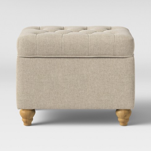 Frankford Tufted Storage Ottoman Cream With Natural Legs - Threshold