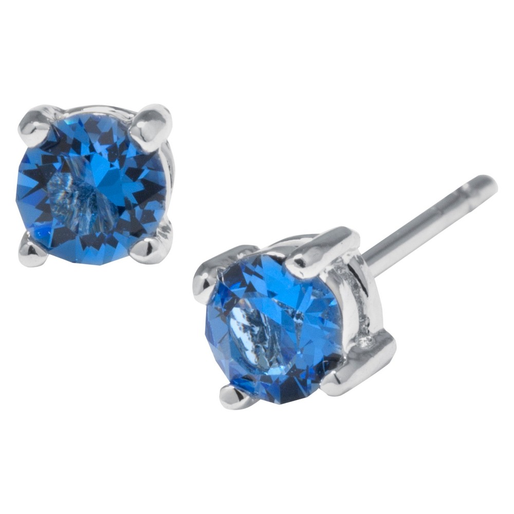 Photos - Earrings Silver Plated Brass Blue Stud  with Crystals from Swarovski (4mm)