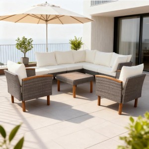 Whisen 9-Piece Patio Rattan Furniture Set & Outdoor Conversation Sectional Sofa Couch Set with Coffee Table and Removable Cushions - 1 of 4