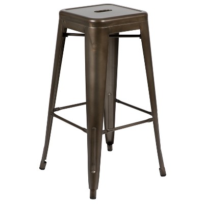 Set of 4 Gun Metal Gray Industrial Metal Indoor Bar Stools