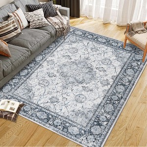 Area Rugs Traditional Vintage Floral Printed Rug Washable Non Slip Floor Carpet Soft Low Pile Rug for Living Room - 1 of 4