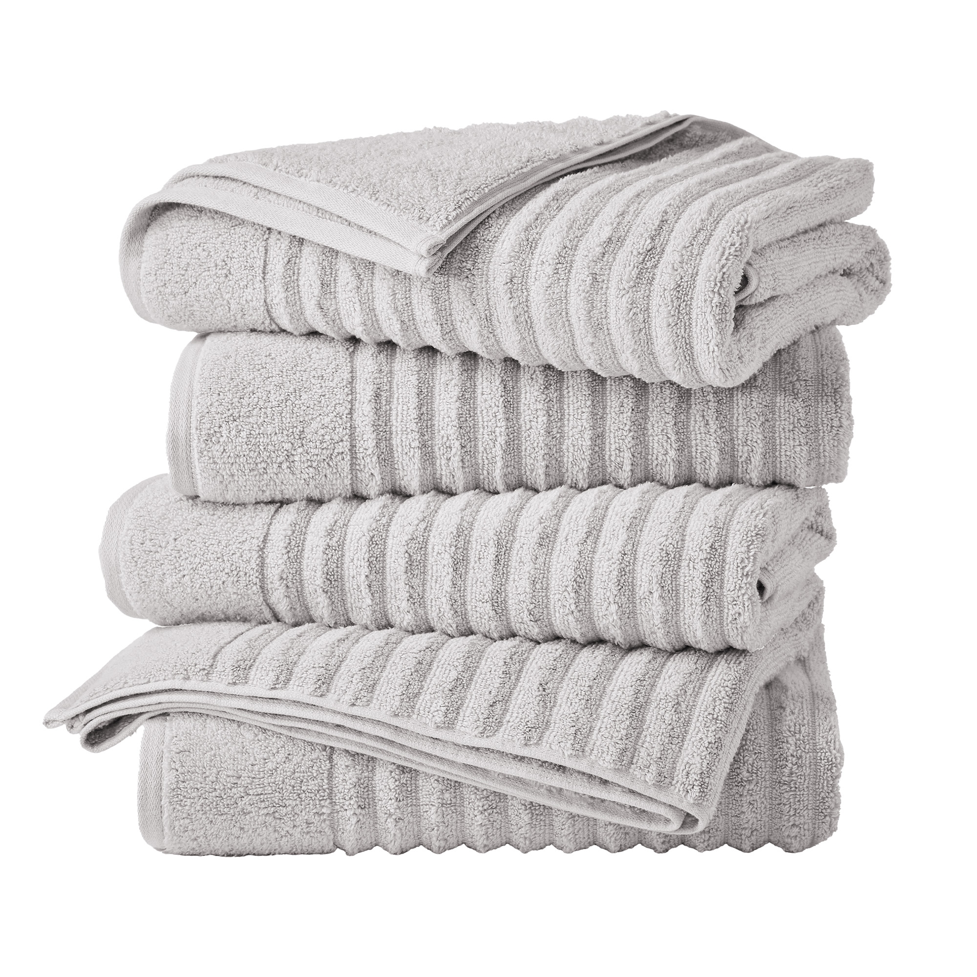 Luxury Cotton Ribbed Texture Towel Set - Great Bay Home (4 Pack Bath Towel Set, Soft Grey)