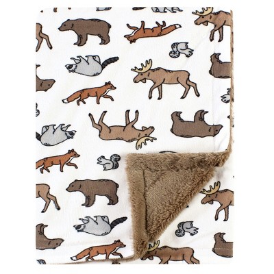 Hudson Baby Plush Blanket With Furry Binding And Back, Animal Adventure ...