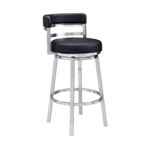 26" Madrid Faux Leather Stainless Steel Counter Height Barstool - Armen Living - 1 of 4