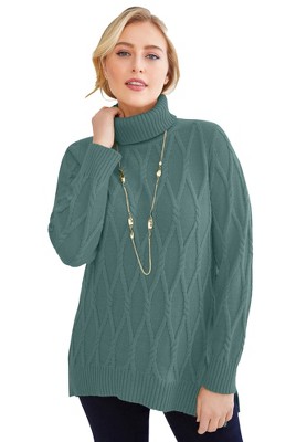 Jessica London Women's Plus Size Cable Turtleneck Sweater
