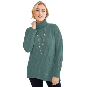 Jessica London Women's Plus Size Cable Turtleneck Sweater - 1 of 4