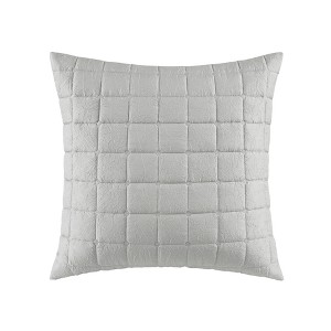 N Natori Super Soft Crushed Microfiber Quilted Euro Sham with Hidden Zipper Closure Grey - 1 of 3
