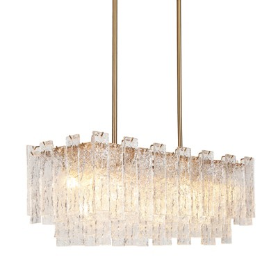 LNC Engaveric 7-Lights 31" Luxury and Glam Rectangle Crystal Kitchen Island Lights,Gold