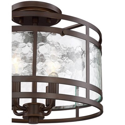 Bronze and Glass Drum Semi Flush Mount Ceiling Light