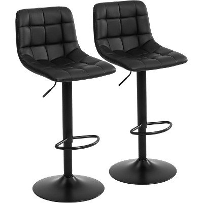 Abynow Set of 2 22"-31" Bar Stools PU Leather Adjustable Barstool Low Back Swivel Pub Chairs