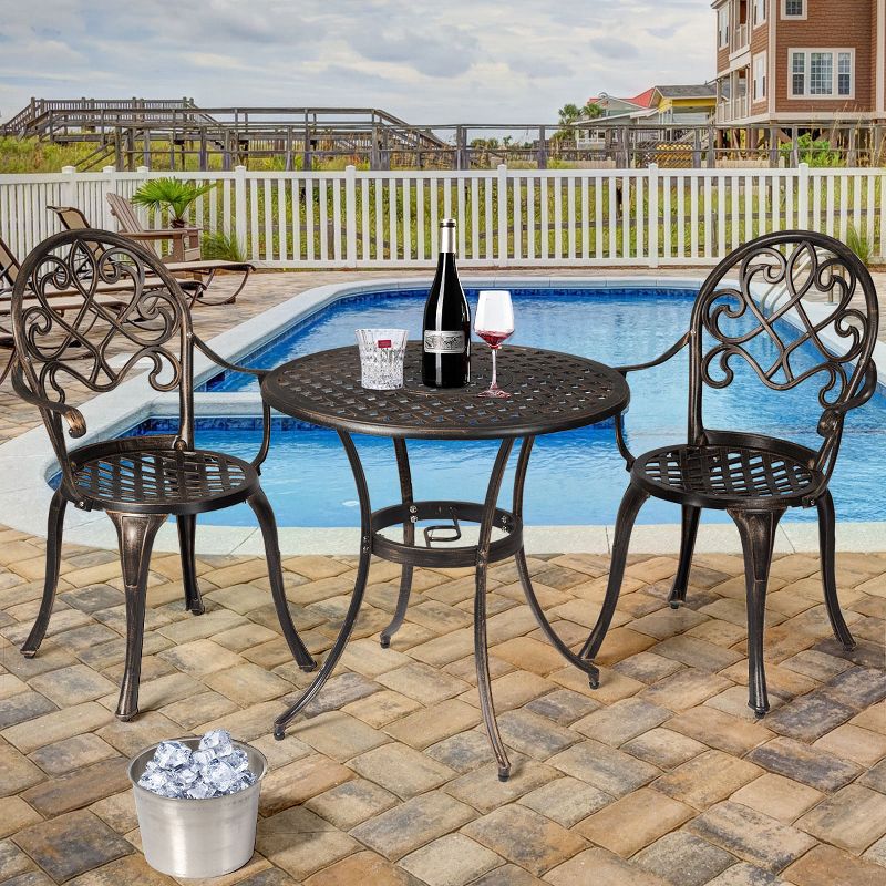 Costway 3PCS Patio Dining Set  Aluminum  Bistro Attached Removable Ice Bucket, 4 of 11