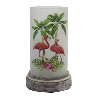Stony Creek 8.5 Inch Flamingos Pre-Lit Cylinder Base Wood Base Novelty Sculpture Lights