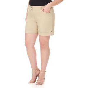 Rekucci Curvy Woman Slimming Cuffed Shorts – Pull-On Mid-Rise with Pockets - 1 of 3