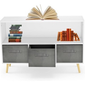 Kids Toy Storage Organizer Bookshelf with 3 Fabric Drawers, Pine Legs, Modern Bookcase for Playroom, Nursery, or Children’s Room - 1 of 4