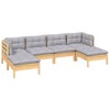 vidaXL Solid Pinewood Patio Lounge Set 6 Piece with Cushions Multi Colors - Brown and Gray - 3 of 4