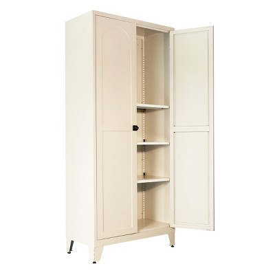 GlasFlength Decorative Storage Cabinets 71'' 2 Shapely Door Cabinet With Lock, Metal Storage Cabinet with Doors, Beige, 5.51"*18.9"*71.65"