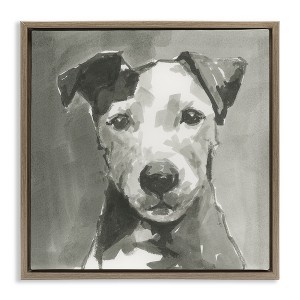 Stupell Industries Muted Dog with Quiet Expression Floating Frame Canvas Art, Brown, 18" x 18" - 1 of 4