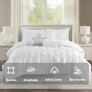 7 Pcs Faux Silk Bedding Set, Solid Color RIAB Royal Style Comforter Set, Tufted Dimensional Design Smooth Edge Comforter with Matching Pillow Cases - 1 of 4