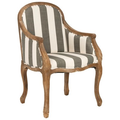 Transitional Esther Striped Arm Chair in Grey & White with Oak Frame