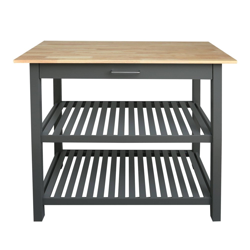 Flora Home Kitchen Island with Two Shelves Gray: Stained Wood Finish, Towel Bar, 1 Drawer