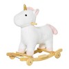 Qaba Rocking Horse, 2 in 1 Kids Ride on Horse, Rolling Unicorn with Sound, Wooden Base, Pedal, Grip Handle, Plush Riding Pony for 3-6 Years Old, White - 4 of 4