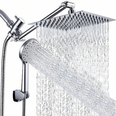 Akoasm Wall-Mounted Shower Set with Square Rain Showerhead & Adjustable Extension Arm-Silver