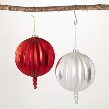 8"H Sullivans Shimmering Felt Ball Ornaments - Set of 2, Red Christmas Ornaments