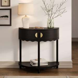 Stead Scalloped Skirt Half Moon Table for Entryway, Curved Console Table with Storage, Solid Wood with Two Doors (Black) - 1 of 4