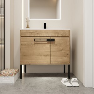 Bathroom Vanity With Sink Freestanding/Wall-Mounted Bathroom Vanity Ceramic Single Basin Set With Doors Adjustable Shelves For Bathroom - 1 of 4