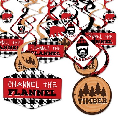 Big Dot of Happiness Lumberjack - Channel the Flannel - Buffalo Plaid Party Hanging Decor - Party Decoration Swirls - Set of 40