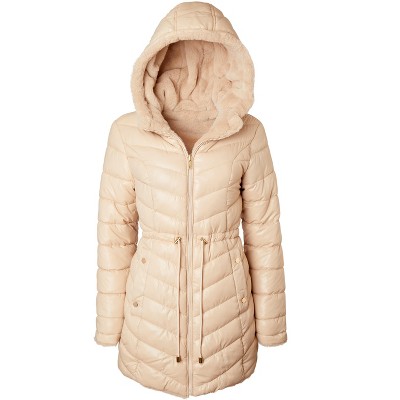 Sportoli Womens Winter Coat Reversible Faux Fur Lined Quilted Puffer ...