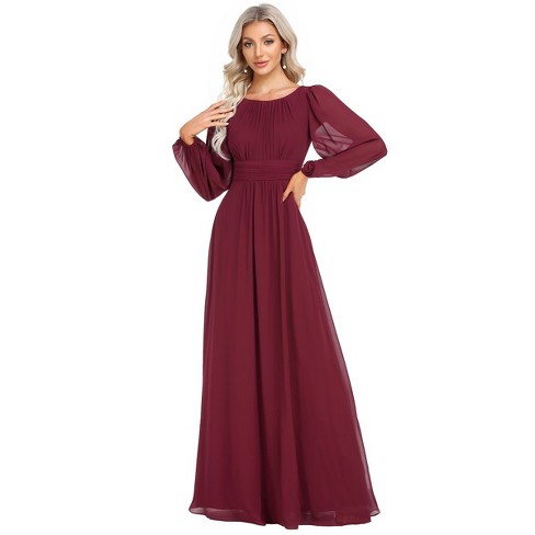 Burgundy Plus Size Floor Length Puff Sleeve Mother Dress Es0106b 22 Target