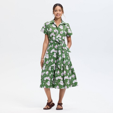 Женские платья Universal Thread Women's Button-Down Short Sleeve Midi A-Line Dress - Universal Thread™ Green Floral S