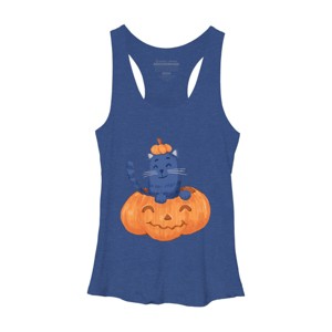 Women's Design By Humans Halloween Cat In A Pumpkin By wubbadub Racerback Tank Top - 1 of 3