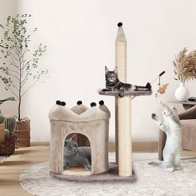 EROMMY Cat Tree, Small Cat Tower with Scratching Post and Cat Condo, Grey