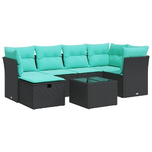 vidaXL 7 Piece Patio Sofa Set with Cushions Black Poly Rattan - 1 of 4