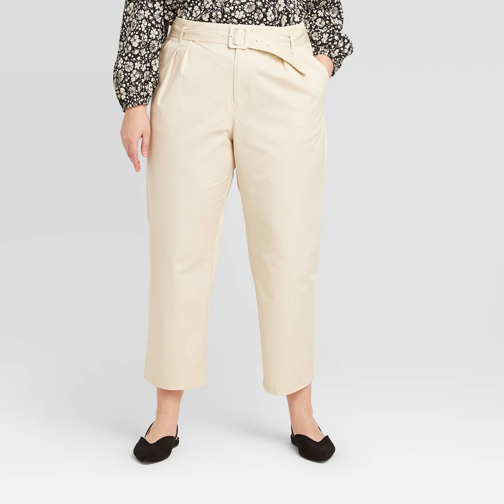 Women's Plus Size Mid-Rise Pleat Front Straight Cropped Trouser - Who What Wear Cream 14W, Women's, Beige was $34.99 now $17.49 (50.0% off)