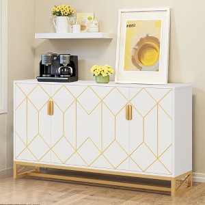 Lirago Modern White and Gold Sideboard Buffet-Kitchen Storage Cabinet with Metal Legs 59.06"Lx13.78"Wx35.43"H - 1 of 4