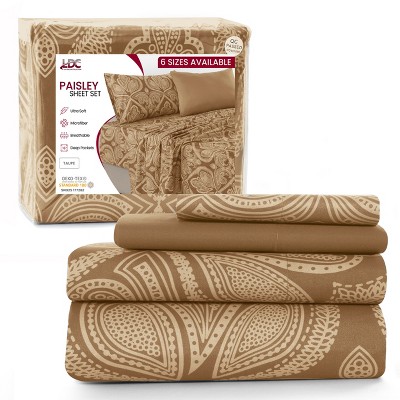 6 Piece Sheet Sets Paisley Printed Sheets Set Ultra Soft Deep Pocket Microfiber Bed Sheets - Lux Decor Collection