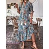 Coolmee Women's Summer Casual Boho Dress Midi Sleeve Mock Neck Floral Maxi Dress Swing Beach Long Maxi Dress - 2 of 4