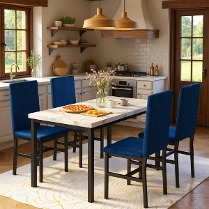 Hooseng Modern Style 5-Piece Dining Room Table And Chairs Set, Faux Marble MDF Table Top and Velvet Upholstered Chairs Dining Table Set for 4 - 1 of 4